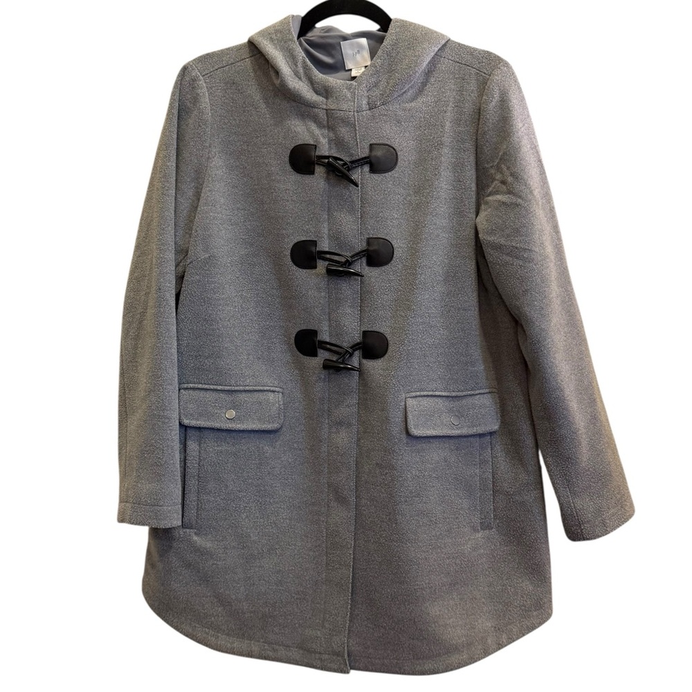 J. Jill Women’s Gray Toggle Winter Pea Coat with Hood Sz SP